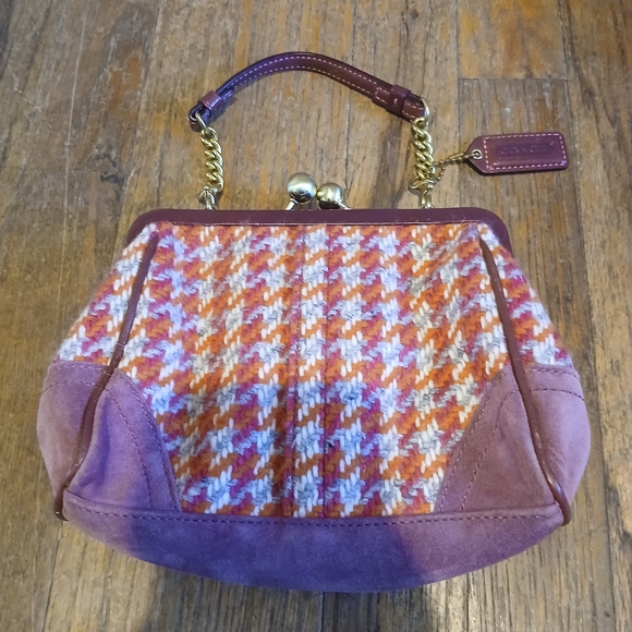Coach Vintage Tweed Kisslock Top Handle Mini Bag Pink Purple Floral Chain Strap - Picture 5 of 14